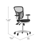 Nicholas Mid-Back Black Mesh Multifunction Executive Ergonomic Office Chair with Adjustable Arms, Transparent Roller Wheels, and White Frame, HL-0001-WH-BK-RLB-GG