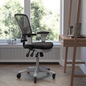 Nicholas Mid-Back Black Mesh Multifunction Executive Ergonomic Office Chair with Adjustable Arms, Transparent Roller Wheels, and White Frame, HL-0001-WH-BK-RLB-GG