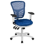 Mid-Back Blue Mesh Multifunction Executive Swivel Ergonomic Office Chair with Adjustable Arms and White Frame