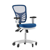 Nicholas Mid-Back Blue Mesh Multifunction Executive Ergonomic Office Chair with Adjustable Arms, Transparent Roller Wheels, and White Frame, HL-0001-WH-BLUE-RLB-GG