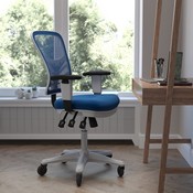 Nicholas Mid-Back Blue Mesh Multifunction Executive Ergonomic Office Chair with Adjustable Arms, Transparent Roller Wheels, and White Frame, HL-0001-WH-BLUE-RLB-GG
