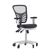 Nicholas Mid-Back Dark Gray Mesh Multifunction Executive Ergonomic Chair with Adjustable Arms, Transparent Roller Wheels, and White Frame, HL-0001-WH-DKGY-RLB-GG