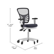 Nicholas Mid-Back Dark Gray Mesh Multifunction Executive Ergonomic Chair with Adjustable Arms, Transparent Roller Wheels, and White Frame, HL-0001-WH-DKGY-RLB-GG