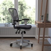 Nicholas Mid-Back Dark Gray Mesh Multifunction Executive Ergonomic Chair with Adjustable Arms, Transparent Roller Wheels, and White Frame, HL-0001-WH-DKGY-RLB-GG