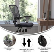 Nicholas Mid-Back Dark Gray Mesh Multifunction Executive Ergonomic Chair with Adjustable Arms, Transparent Roller Wheels, and White Frame, HL-0001-WH-DKGY-RLB-GG