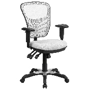 Mid-Back White Mesh Multifunction Executive Swivel Ergonomic Office Chair with Adjustable Arms, HL-0001-WH-GG
