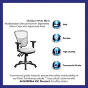Mid-Back White Mesh Multifunction Executive Swivel Ergonomic Office Chair with Adjustable Arms, HL-0001-WH-GG