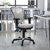 Mid-Back White Mesh Multifunction Executive Swivel Ergonomic Office Chair with Adjustable Arms, HL-0001-WH-GG