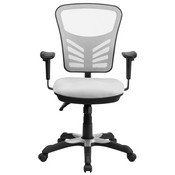 Mid-Back White Mesh Multifunction Executive Swivel Ergonomic Office Chair with Adjustable Arms, HL-0001-WH-GG