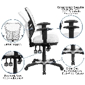 Mid-Back White Mesh Multifunction Executive Swivel Ergonomic Office Chair with Adjustable Arms, HL-0001-WH-GG