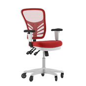 Nicholas Mid-Back Red Mesh Multifunction Executive Ergonomic Office Chair with Adjustable Arms, Transparent Roller Wheels, and White Frame, HL-0001-WH-RED-RLB-GG