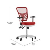 Nicholas Mid-Back Red Mesh Multifunction Executive Ergonomic Office Chair with Adjustable Arms, Transparent Roller Wheels, and White Frame, HL-0001-WH-RED-RLB-GG
