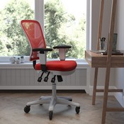 Nicholas Mid-Back Red Mesh Multifunction Executive Ergonomic Office Chair with Adjustable Arms, Transparent Roller Wheels, and White Frame, HL-0001-WH-RED-RLB-GG
