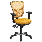 Mid-Back Yellow-Orange Mesh Multifunction Executive Swivel Ergonomic Office Chair with Adjustable Arms, HL-0001-YEL-GG