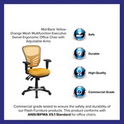 Mid-Back Yellow-Orange Mesh Multifunction Executive Swivel Ergonomic Office Chair with Adjustable Arms, HL-0001-YEL-GG