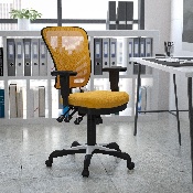 Mid-Back Yellow-Orange Mesh Multifunction Executive Swivel Ergonomic Office Chair with Adjustable Arms, HL-0001-YEL-GG