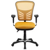 Mid-Back Yellow-Orange Mesh Multifunction Executive Swivel Ergonomic Office Chair with Adjustable Arms, HL-0001-YEL-GG