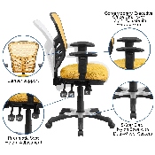 Mid-Back Yellow-Orange Mesh Multifunction Executive Swivel Ergonomic Office Chair with Adjustable Arms, HL-0001-YEL-GG