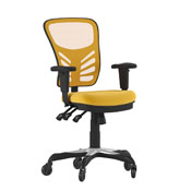 Nicholas Mid-Back Yellow-Orange Mesh Multifunction Executive Swivel Ergonomic Office Chair with Adjustable Arms and Transparent Roller Wheels, HL-0001-YEL-RLB-GG