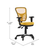 Nicholas Mid-Back Yellow-Orange Mesh Multifunction Executive Swivel Ergonomic Office Chair with Adjustable Arms and Transparent Roller Wheels, HL-0001-YEL-RLB-GG