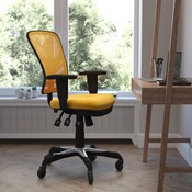 Nicholas Mid-Back Yellow-Orange Mesh Multifunction Executive Swivel Ergonomic Office Chair with Adjustable Arms and Transparent Roller Wheels, HL-0001-YEL-RLB-GG