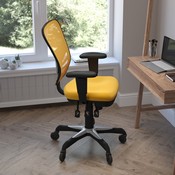 Nicholas Mid-Back Yellow-Orange Mesh Multifunction Executive Swivel Ergonomic Office Chair with Adjustable Arms and Transparent Roller Wheels, HL-0001-YEL-RLB-GG