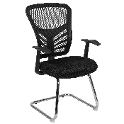 Black Mesh Side Reception Chair with Chrome Sled Base, HL-0001B-BK-GG