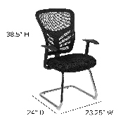 Black Mesh Side Reception Chair with Chrome Sled Base, HL-0001B-BK-GG