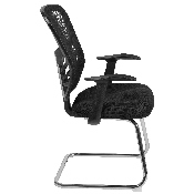 Black Mesh Side Reception Chair with Chrome Sled Base, HL-0001B-BK-GG