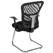 Black Mesh Side Reception Chair with Chrome Sled Base, HL-0001B-BK-GG