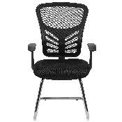 Black Mesh Side Reception Chair with Chrome Sled Base, HL-0001B-BK-GG