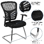 Black Mesh Side Reception Chair with Chrome Sled Base, HL-0001B-BK-GG