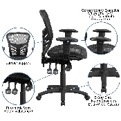 Mid-Back Transparent Black Mesh Multifunction Executive Swivel Ergonomic Office Chair with Adjustable Arms, HL-0001T-GG