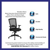 Mid-Back Black Mesh Executive Swivel Ergonomic Office Chair with Back Angle Adjustment and Adjustable Arms, HL-0004K-GG