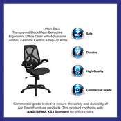 High Back Transparent Black Mesh Executive Ergonomic Office Chair with Adjustable Lumbar, 2-Paddle Control & Flip-Up Arms, HL-0013T-GG
