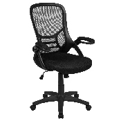 High Back Black Mesh Ergonomic Swivel Office Chair with Black Frame and Flip-up Arms, HL-0016-1-BK-BK-GG