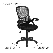 High Back Black Mesh Ergonomic Swivel Office Chair with Black Frame and Flip-up Arms, HL-0016-1-BK-BK-GG