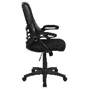 High Back Black Mesh Ergonomic Swivel Office Chair with Black Frame and Flip-up Arms, HL-0016-1-BK-BK-GG