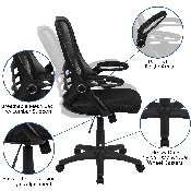 High Back Black Mesh Ergonomic Swivel Office Chair with Black Frame and Flip-up Arms, HL-0016-1-BK-BK-GG