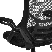 High Back Black Mesh Ergonomic Swivel Office Chair with Black Frame and Flip-up Arms, HL-0016-1-BK-BK-GG