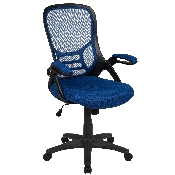 High Back Blue Mesh Ergonomic Swivel Office Chair with Black Frame and Flip-up Arms, HL-0016-1-BK-BL-GG