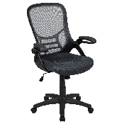 High Back Dark Gray Mesh Ergonomic Swivel Office Chair with Black Frame and Flip-up Arms, HL-0016-1-BK-DKGY-GG