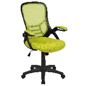 High Back Green Mesh Ergonomic Swivel Office Chair with Black Frame and Flip-up Arms, HL-0016-1-BK-GN-GG