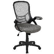 High Back Light Gray Mesh Ergonomic Swivel Office Chair with Black Frame and Flip-up Arms, HL-0016-1-BK-GY-GG