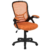 High Back Orange Mesh Ergonomic Swivel Office Chair with Black Frame and Flip-up Arms, HL-0016-1-BK-OR-GG