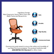 High Back Orange Mesh Ergonomic Swivel Office Chair with Black Frame and Flip-up Arms, HL-0016-1-BK-OR-GG