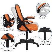 High Back Orange Mesh Ergonomic Swivel Office Chair with Black Frame and Flip-up Arms, HL-0016-1-BK-OR-GG