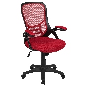 High Back Red Mesh Ergonomic Swivel Office Chair with Black Frame and Flip-up Arms, HL-0016-1-BK-RED-GG