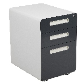 Ergonomic 3-Drawer Mobile Locking Filing Cabinet with Anti-Tilt Mechanism & Letter/Legal Drawer, White with Charcoal Faceplate, HZ-AP535-02-DGY-WH-GG
