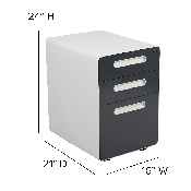Ergonomic 3-Drawer Mobile Locking Filing Cabinet with Anti-Tilt Mechanism & Letter/Legal Drawer, White with Charcoal Faceplate, HZ-AP535-02-DGY-WH-GG